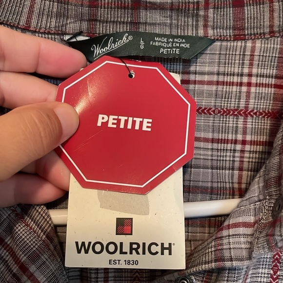 NWT Woolrich Mercer shirt Sz LP Plaid opalescent pearl snaps gray red black - Picture 7 of 12